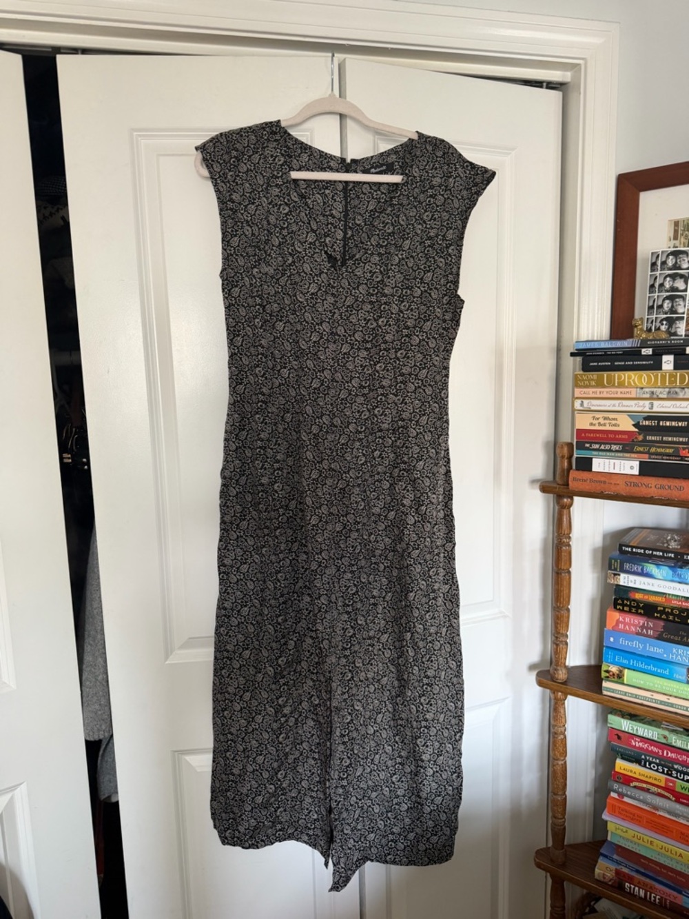 Madewell Black Floral Cap-Sleeve Midi Dress
